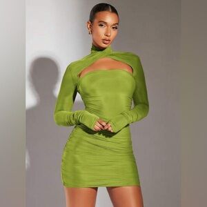 Green Long-Sleeve Cutout Bodycon Dress